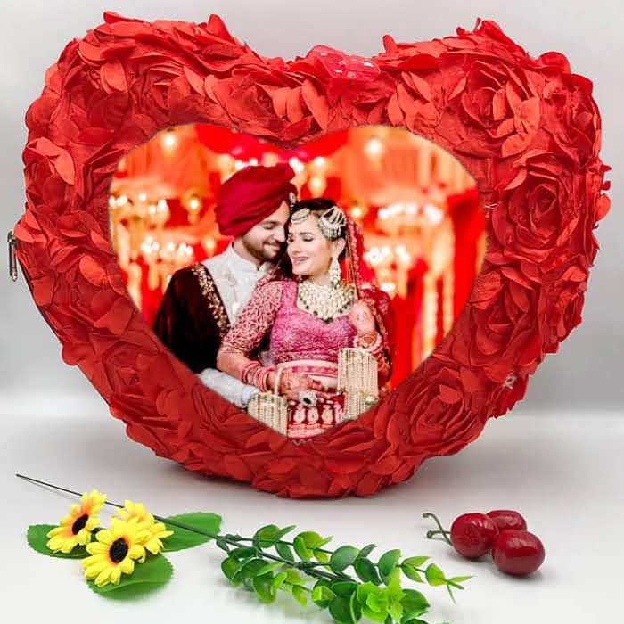 Heart Shape Petal Roses Personalized Cushion