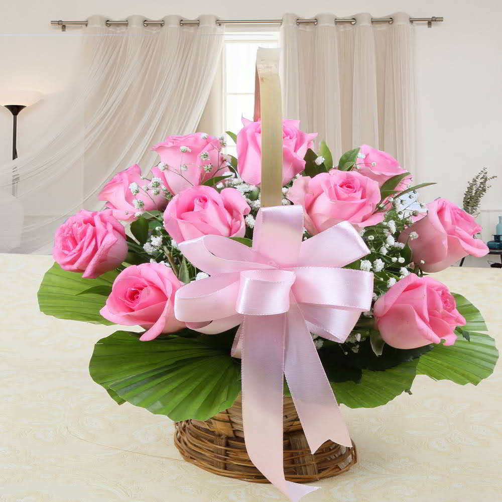 Basket of Pink Roses