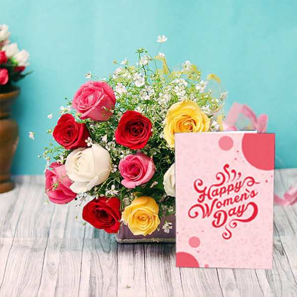 Mix Roses Bunch With Card