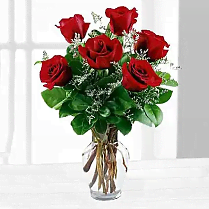 Vase of 6 Red Roses