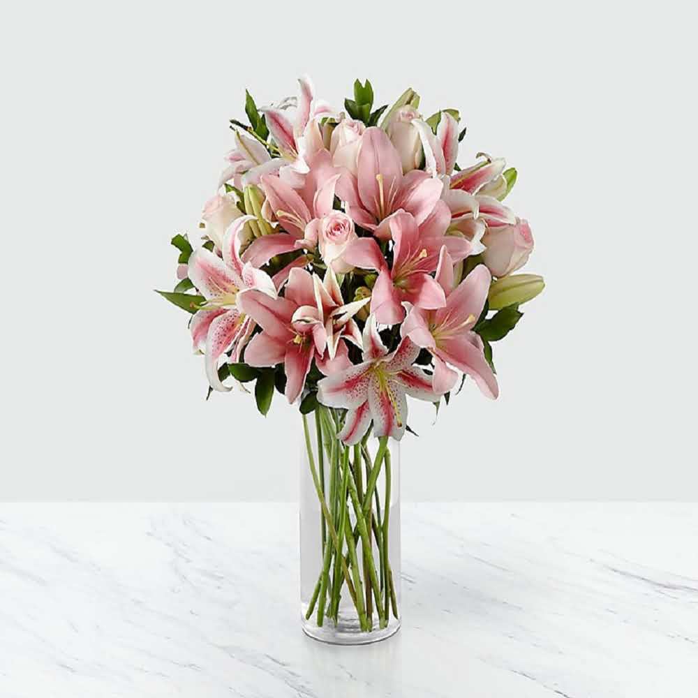 Vase of Pink Lilies