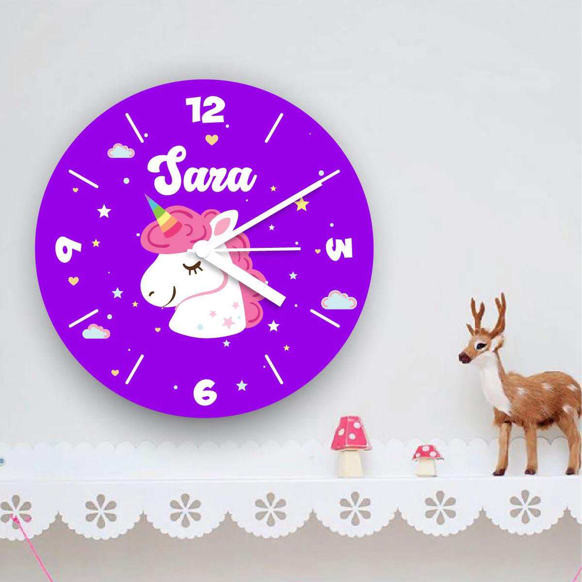 Little Unicorn Theme Persionalised Name Wall Clock