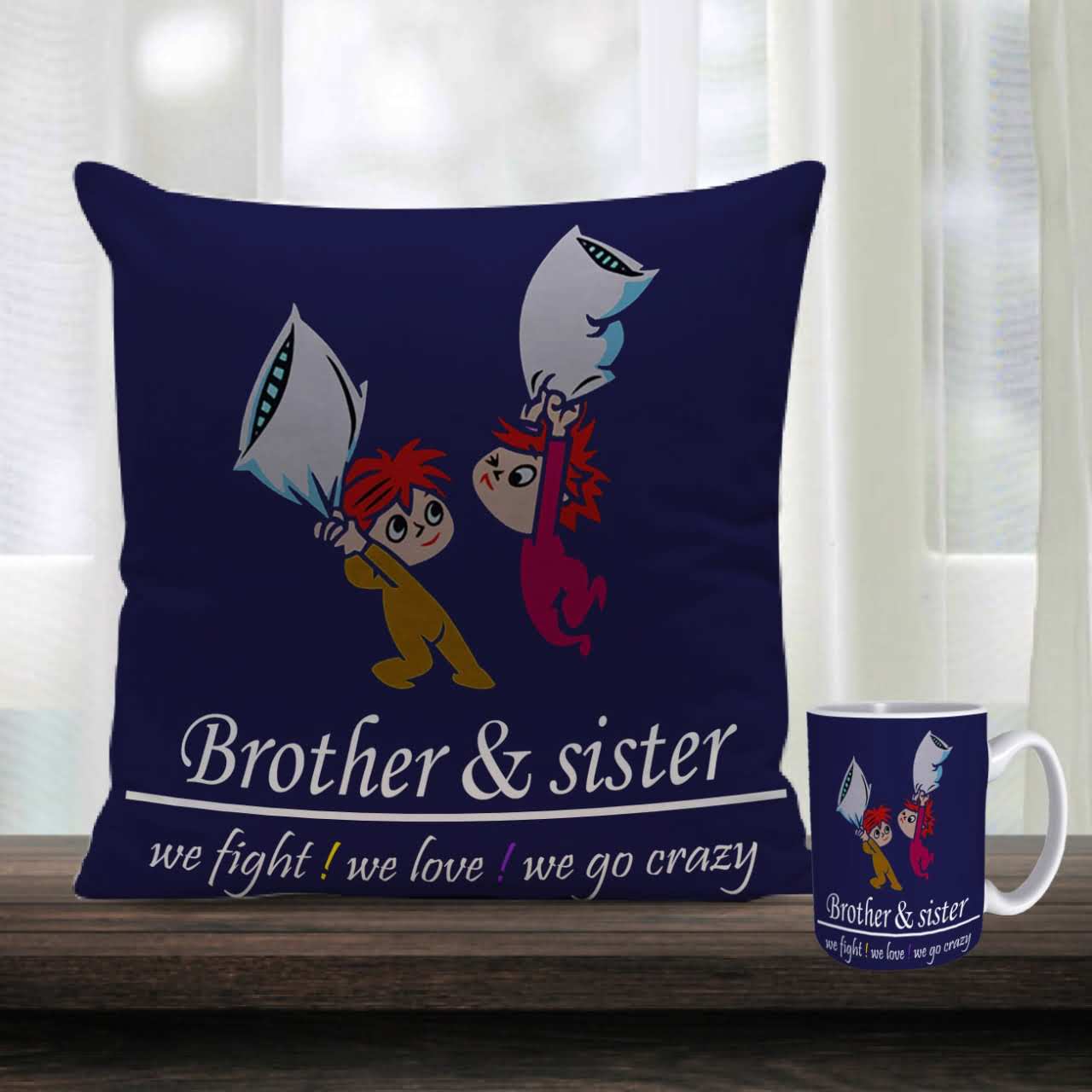 Crazy Siblings Cushion Mug Combo