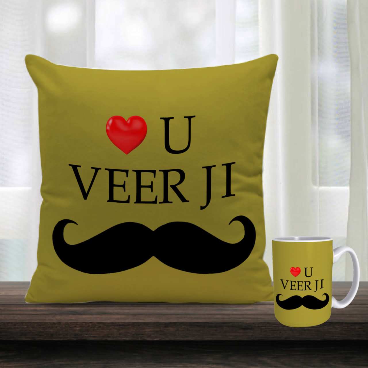 Love U Veer Ji Cushion Mug Combo