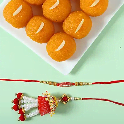 Rakhi Set with Moti Choor Laddu