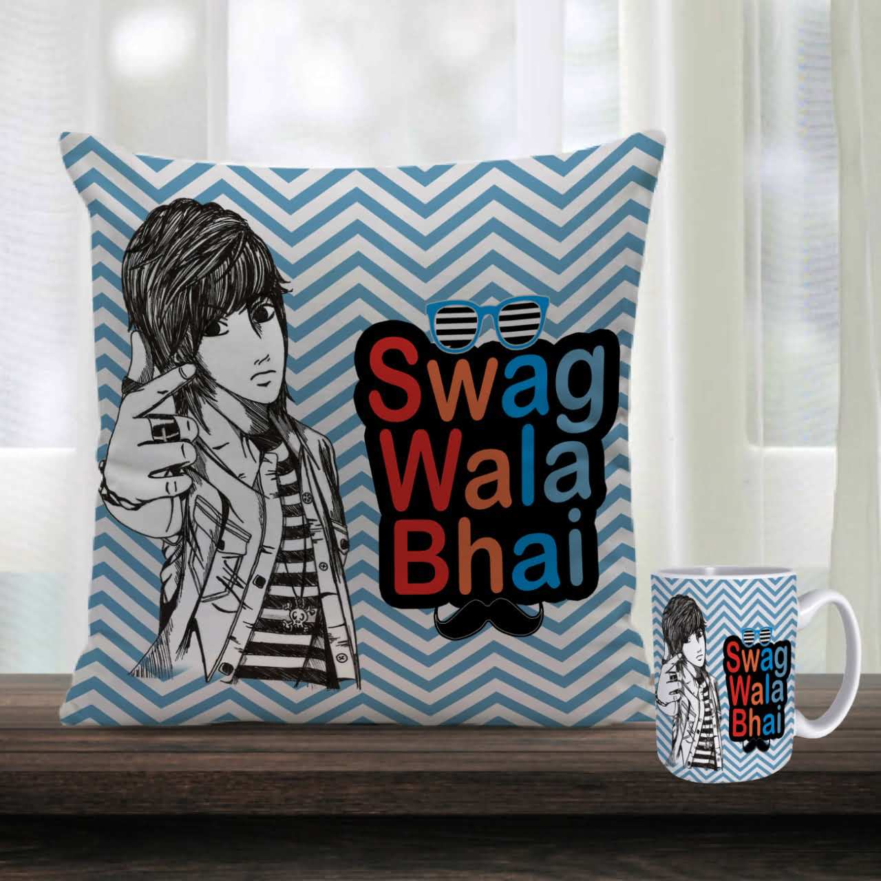 Swag Wala Bhai Cushion Mug Combo