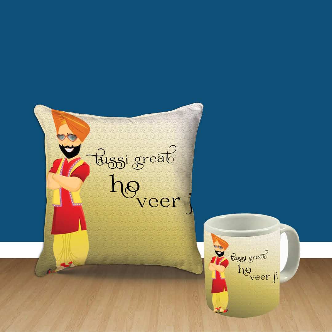 Tussi Great Ho Veer Ji Cushion Mug Combo