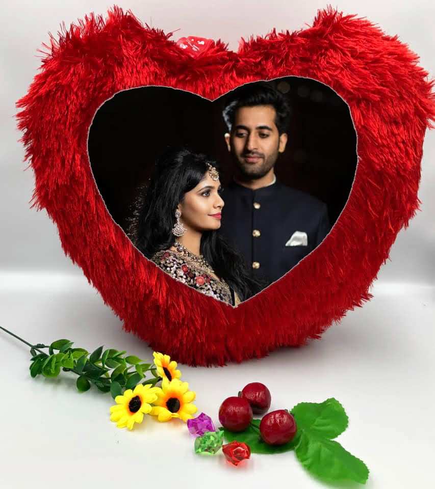 Heart Shape Red Fur Personalized Cushion