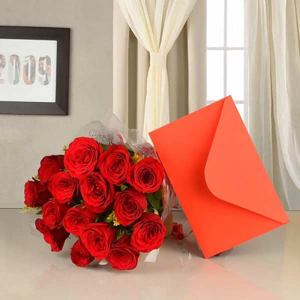 Red Roses With Card