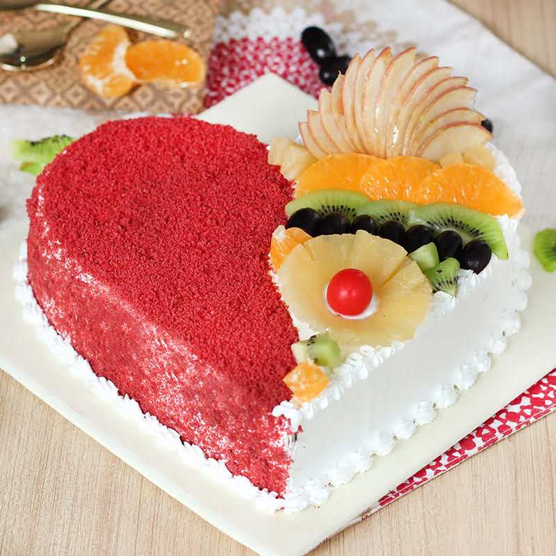 Send Heart Shape Red Velvet Fruit Cake Online | Gift Heart Shape Red ...